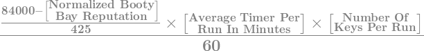 (((84000 - [Normalized Booty Bay Reputation])/425)*[Average Time Per Run in Minutes]*[Number of Runs per Key])/60
